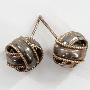Sterling Silver Vintage Knotted Gold Tone Cable Design Stud Earrings